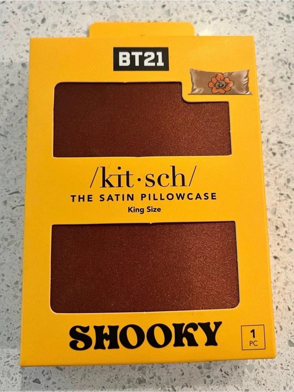 Kitsch BT21 Shooky Satin Pillowcase in Orange and Brown